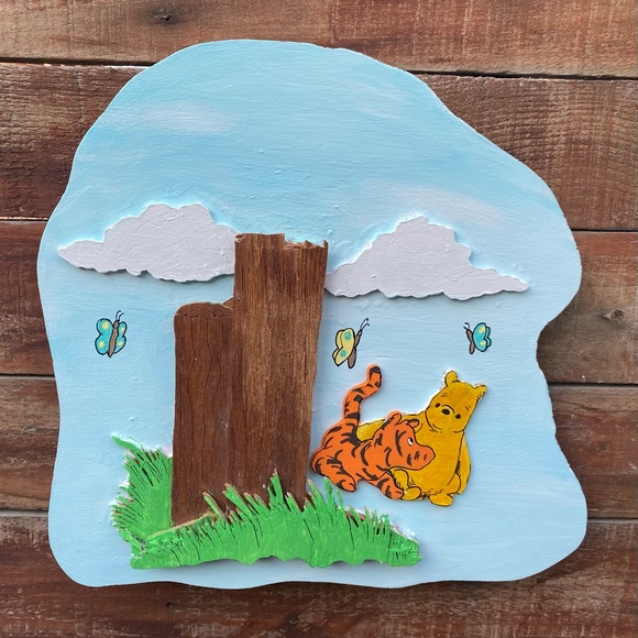 Winnie The Pooh and Tiger 3D Hand Painted Acrylic and Carving on Wood - Picture 1 of 8
